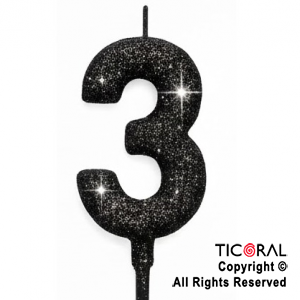 VELA NUMERAL CHICO 5.5 CM CON GIBRE NEGRO NUMERO 3 x 1